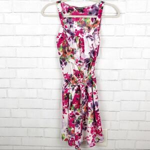Express Floral Sleeveless Tie Waist Ruffle A-Line Mini Dress Multicolor Size XS